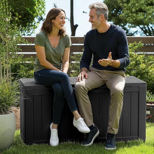 ROJIK Outdoor Storage Box with Wheels,75 Gallon Waterproof Resin Deck Box, Lockable Storage for Patio Cushions,Garden Tools,Pool Accessories,UV-Resistant Storage Bench for Backyard & Deck（Black） - Image 7