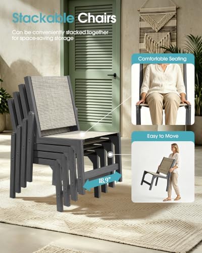 Ciokea HDPE Outdoor Dining Chair, Patio Stackable Porch Chairs, Grey - Image 6