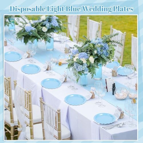 NatNarr 30 Pk Light Blue Plates 9" Disposable Scalloped Blue Paper Plates - Image 6