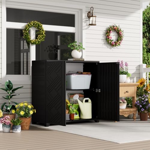 HOMSPARK Indoor/Outdoor Storage Cabinet with Doors and 1 Shelf, 34”x15”x34” HDPE Plastic Storage Box for Bedroom, Bathroom, Living Room, Balcony, Multi-Purpose for Daily Tools, Black - Image 5