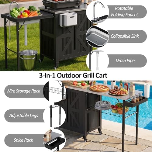 Spurgehom Outdoor Grill Cart with Storage Movable Grill Table - Image 4