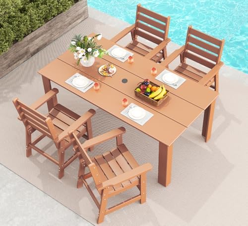 GREENVINES 5-piece Outdoor Dining Set, HDPE Table & 4 Chairs, Teak by GreenVines