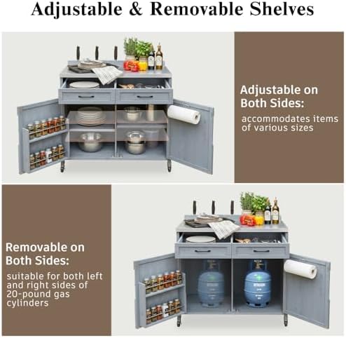 39.4" Outdoor Grill Cart with Stainless Top & Storage Cabinet - Image 6