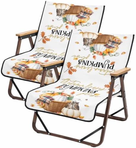 Fall Patio Dining Chair Covers 2 Pack Harvest Pumpkin Basket Outdoor Folding Chair Cover Non-Slip Chair Protectors Owl Maple Leaves Thanksgiving Camping Chair Slipcovers for Yard Lawn Garden Beach by Home+L6