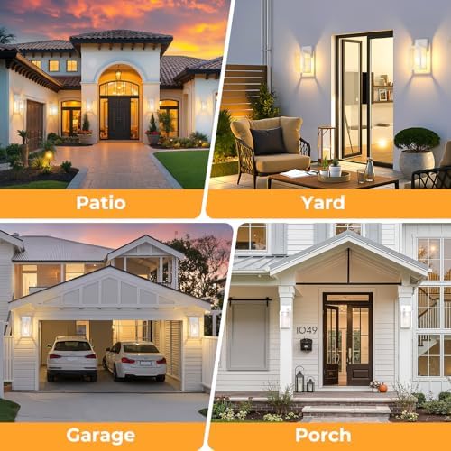 FOLKSMATE 2 Pack Dusk to Dawn Outdoor Wall Light Fixtures, Exterior Porch Light, Waterproof Wall Sconces Lanterns, Sensor Lighting Wall Mount for House Doorway Garage, White - Image 6