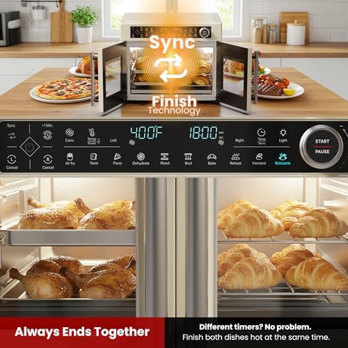 Magic Mill Ultra-Premium Dual-Zone Stainless Steel Air Fryer Toaster Oven Combo, Extra Large 32QT French Door Convection Oven with Next-Gen Patent Technology, 13 Accessories, Rotisserie, Sync Finish - Image 3