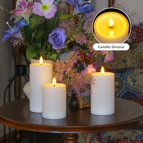 Yeelida Outdoor 4pcs Flameless Waterproof Candles with Handy Remote Control, Cycle Timer Battery Operated Candle Grease Effect LED Flickering Pillar Plastic Long Lasting (White, 3" x4" 5" 6" 7") - Image 4