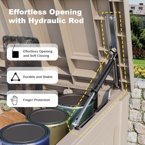 ROJIK Outdoor Storage Housing Deck Box - Waterproof Patio Furniture, Garden Tools, Cushions, Pool Accessories Storage Bench with Lockable Lid and Side Handles (Grey, 180 Gal) - Image 3