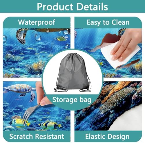 Picnic Table Cover with Bench Covers, Camping Essentials, Ocean Underwater World Table Cover, Fitted Camping Tablecloth Windproof Waterproof with Elastic Edge for Indoor Outdoor Patio 3PCS 30x72 Inch - Image 6