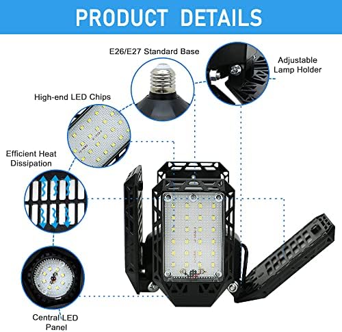 LED Garage Light,150W Deformable Garage Ceiling Lights,15000LM, 4 Adjustable Panels, E26/E27 Shop Lights for Basement, Barn, Workshop,High Bay Light - Image 4