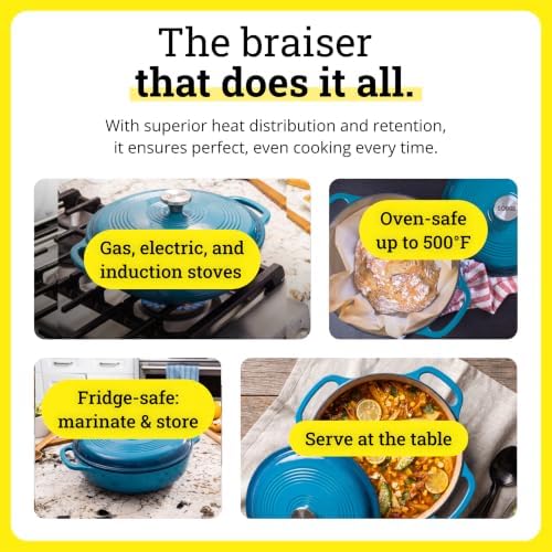Lodge Essential Enamel Cast Iron Braiser, 3.6 Quart, Cornflower Blue - Image 5