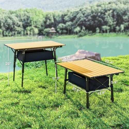 Adjustable Height Folding Camping Table, Aluminum Alloy Frame with Oxford Cloth Storage Basket, Portable Outdoor Dining Table for Picnic, Camping and Backyard BBQ - Image 3