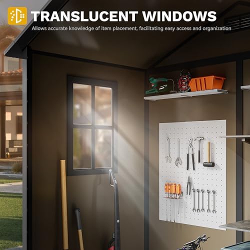 DWVO 6.2x3.4 FT Outdoor Resin Storage Shed with Floor, All-Weather Bike Storage Shed with Lockable Door, Window and Vent, Waterproof Plastic Tool Storage for Garden, Backyard, Patio, Lawn, Brown - Image 6