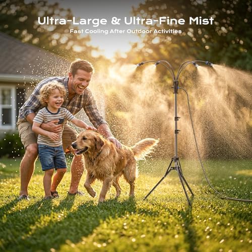 Standing Misters for Outside Patio - 4 Gallon Large Bucket & 10000mAh Water Pump, Adjustable Height 5 FT Stand Portable Misting Systems for Backyard, Beach, Pool, Sprinkler, Camping, Outdoor Cooling - Image 3