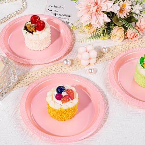 WELLIFE Pink Plastic Plates 7 Inch 50 Count - Image 4