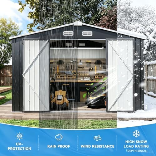 Aoxun 8x6 FT Outdoor Metal Storage Shed with Lockable Doors, Black - Image 7