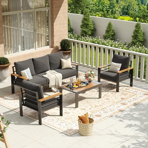 Aoxun Aluminum Patio Furniture Set 5 Seats, Dark Grey - Image 4