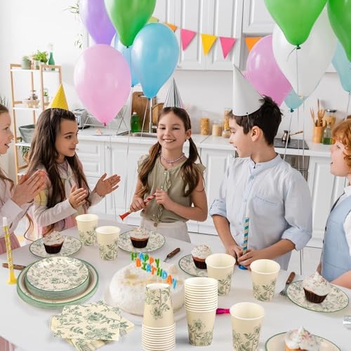 Kochorie 96 Pieces Sage Green Floral Party Supplies Elegant Floral Disposable Tableware Set Includes 9 Inch and 7 Inch Paper Plates, Cups, Napkins Serves 24 Guests for Birthday Baby Shower Wedding - Image 6