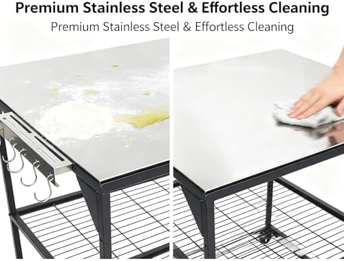 Three-Shelf Movable Stainless Steel & Steel Outdoor Dining Cart Table Pizza Oven Protable Grill and Heavy Duty Grill Cart Outdoor Table - Image 4