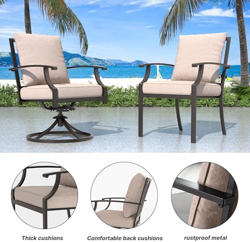 7 Pieces Outdoor Patio Furniture Set with 48" 55000 BTU Round Propane Fire Pit Table,Patio Dining Set Outdoor Conversation Sets 6 Swivel Chairs for Deck,Backyard and Garden,Brown - Image 3