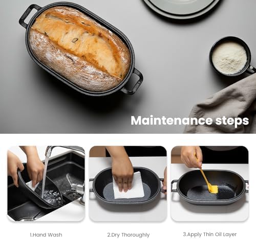 Cast Iron Loaf Pan with Lid-Bread Baking Pan for Sourdough,Pre-Seasoned Dutch Oven, 11 X 7 Inch Loaf Pans for Homemade,Heavy Duty with Even Heating - Image 4