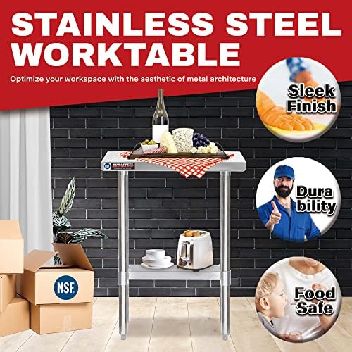 DuraSteel 30x12 Narrow Stainless Steel Table - NSF Small Food Prep Worktable - Counter Height Metal Side Station with Under Shelf - For Laundry Room, Kitchen, Outdoor Grill, Small Spaces - Image 3