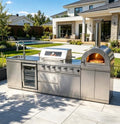 112" Outdoor Kitchen Island,Stainless Steel Natural Gas BBQ Grill with Pizza Oven, Rotisserie, Refrigerator, Standalone Side Burner,Granite Countertop, Storage Cabinets & Drawers 108000 BTU. by INOTEVERITORY
