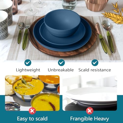 Teivio 24 Piece Plates and Bowls Sets for 6, Autumn Blue Dinnerware Sets - Image 5