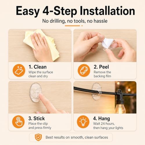 Outdoor String Lights Adhesive Hooks - 40Pcs Clips 3X Stronger Adhesion - Image 5