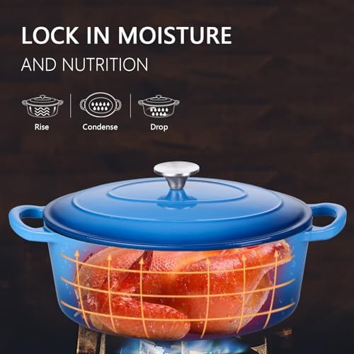 Leonyo 7-Quart Enameled Cast Iron Oval Dutch Oven Pot with Lid, Blue - Image 4