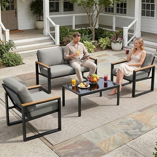 NATURAL EXPRESSIONS 4 Pieces Patio Furniture Sets, Modern Metal Patio Set - Image 5