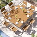 Outdoor Dining Set for 8, Aluminum Patio HDPS Outdooor Table and Chairs Set with Umbrella Hole, All Weather Patio Furniture Set, 10 Peice Patio Dining Table Set (White & Teak) by ComfCove