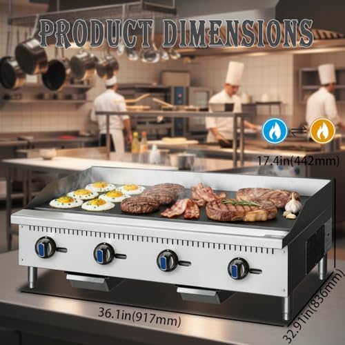 Commercial Natural Gas Propane Griddle, 48 in. 4-Burner, Adjustable Temp 122℉-572℉, 120,000 BTU, Stainless Steel - Perfect for Outdoor Cooking and BBQ - Image 2