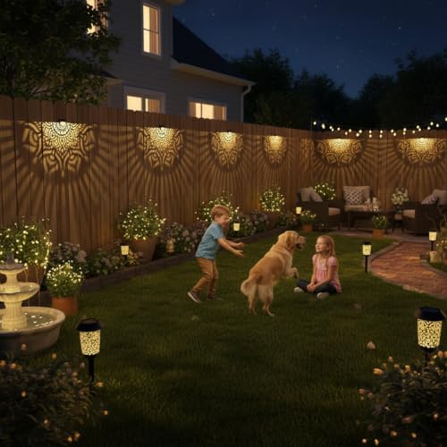 4 Pack Solar Fence Lights Outdoor Wall Lights Plastic Solar Powered Deck Step Stair Lights Mandala Theme Waterproof Fence Solar Light for Garden Post Patio Yard Decor, Gardening Gifts for Women Mom - Image 5