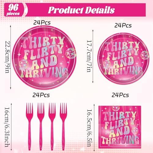 Thirty Flirty Thriving Birthday Plates Napkins Party Decor 96PCS - Image 2