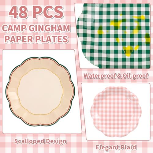 NatNarr 48 Pcs Camp Bachelorette Decorations 9 Inch Gingham Paper Plates - Image 3