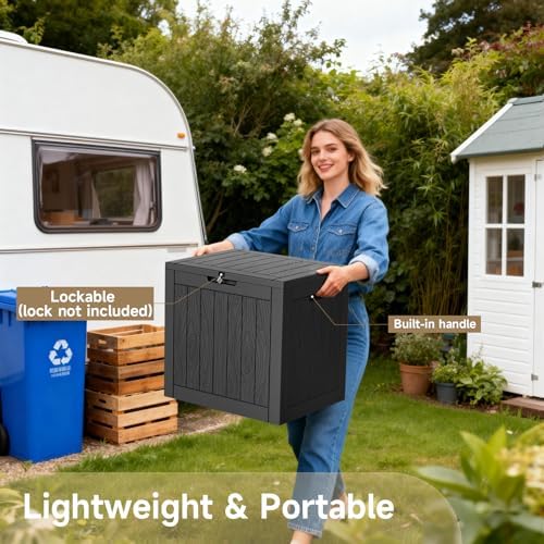 35 Gallon Outdoor Deck Box Lockable Waterproof Storage Black - Image 4