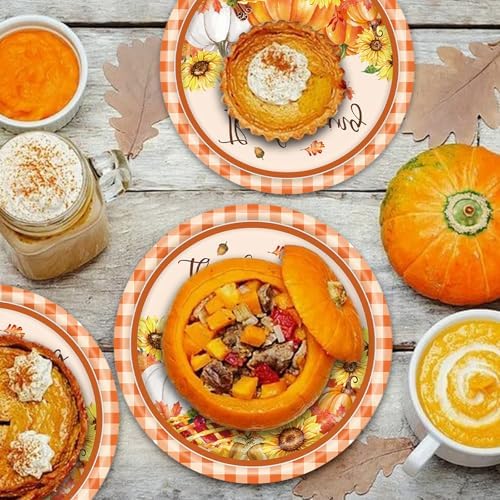 20 Pcs Happy Thanksgiving Party Disposable Paper Plates Fall Themed 9 Inch Round Dinner Plates for Autumn Party Decorations (Pumpkin Sunflower) - Image 4