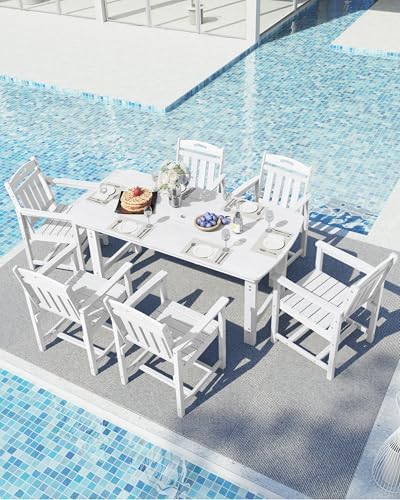 Ciokea HDPE Outdoor Patio Dining Table, All-Weather Furniture, White - Image 6