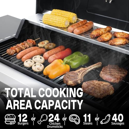 4-Burner Propane Gas Grill with Folding Side Tables, 40,000 BTU - Image 3