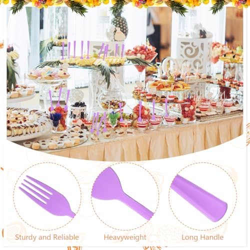 60 Pcs Purple Disposable Plastic Forks Cutlery Heavy Duty Dinnerware Plastic Silverware Flatware for Home Office School Party Picnics Restaurant Outdoor Events or Every Day Use (Purple) - Image 3