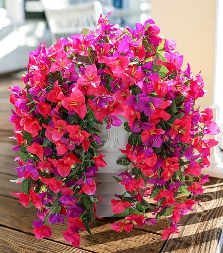 Faux Bougainvillea Artificial Flowers Plants for Outdoors Outside Decoration, 2pcs Fake Flowers Silk Long Trailing Vines UV Resistant Realistic for Front Door Porch Planter Urn Patio Balcony Yard, Mix by INSPRING
