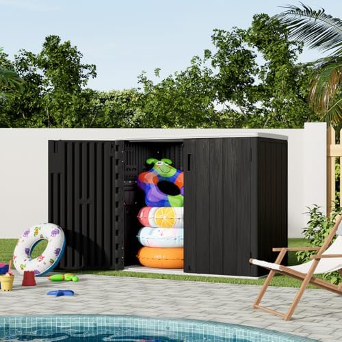 KINYING Outdoor Horizontal Storage Sheds,37 Cu.ft Outdoor Storage Cabinet Waterproof Resin Tool Storage Box for Lawn Mower,Garden Tools and Patio Furniture, Lockable (Black) - Image 7