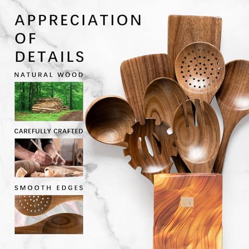 Wooden Spoons for Cooking, 8-Piece Acacia Wood Cooking Utensil Set - Image 4
