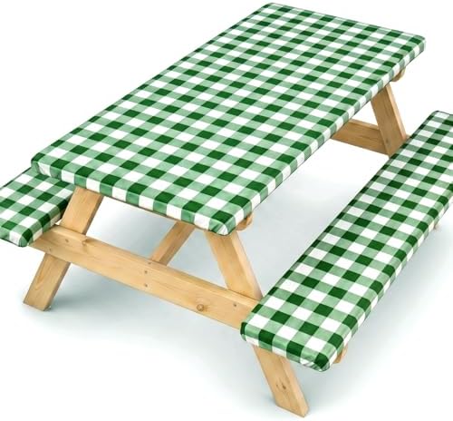 SquarePie 6FT Picnic Table Cover with Bench Covers, 3 Pack, Green Checkered by SquarePie