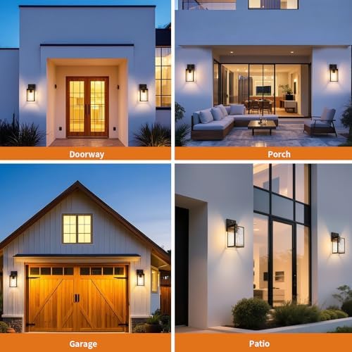 2 Pack Black Brush Gold Dusk to Dawn Exterior Lighting Fixtures Wall Mount, Sensor Outside Front Porch Lights for House, Outdoor Lantern Lamp, Wall Sconce Lights, Coach Light for Garage Entryway - Image 7