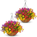 2 Set Artificial Hanging Flowers with Baskets for Outdoor Decor by secqous