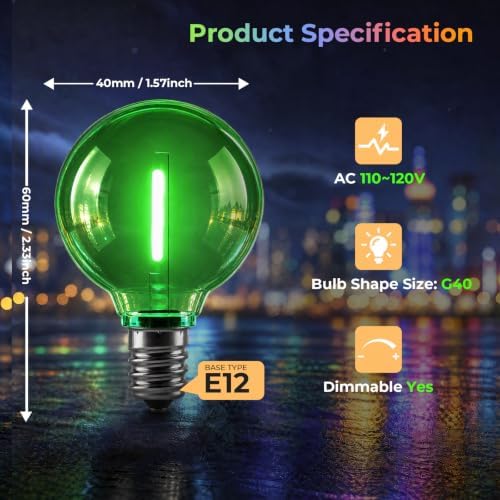 GvvooHome G40 Colored LED Outdoor String Bulbs for Christmas, 36 Pack - Image 7