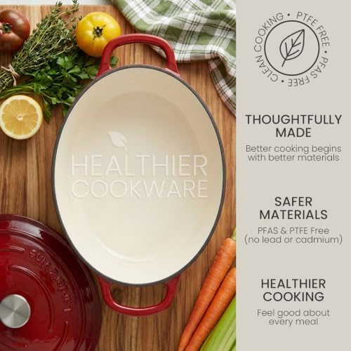 Larder & Vine 8 qt Oval Enameled Cast Iron Dutch Oven Pot, Cabernet - Image 5