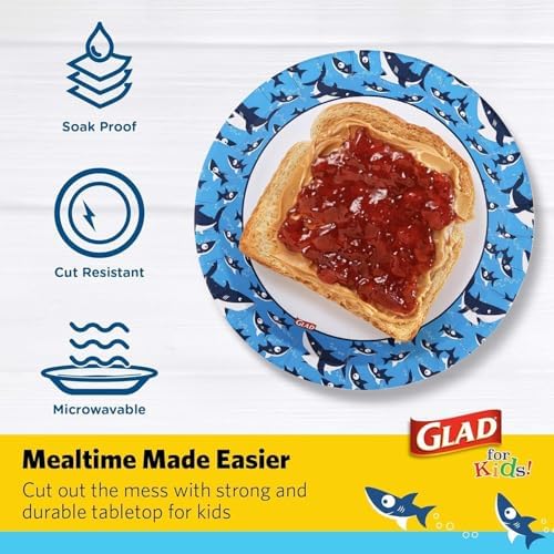 Glad for Kids Disposable Paper Plates, Sharks, 8.5 Inch, 20 Count, 3-Pack - Image 3